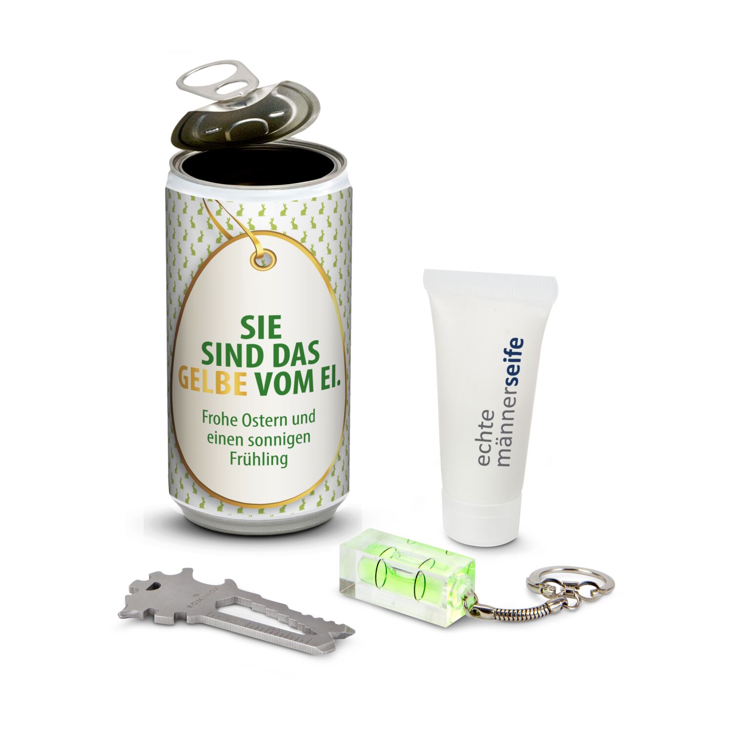 Geschenkset / Präsenteset: Männer-Geheimnis Ostern - Etikett Sie sind das Gelbe vom Ei