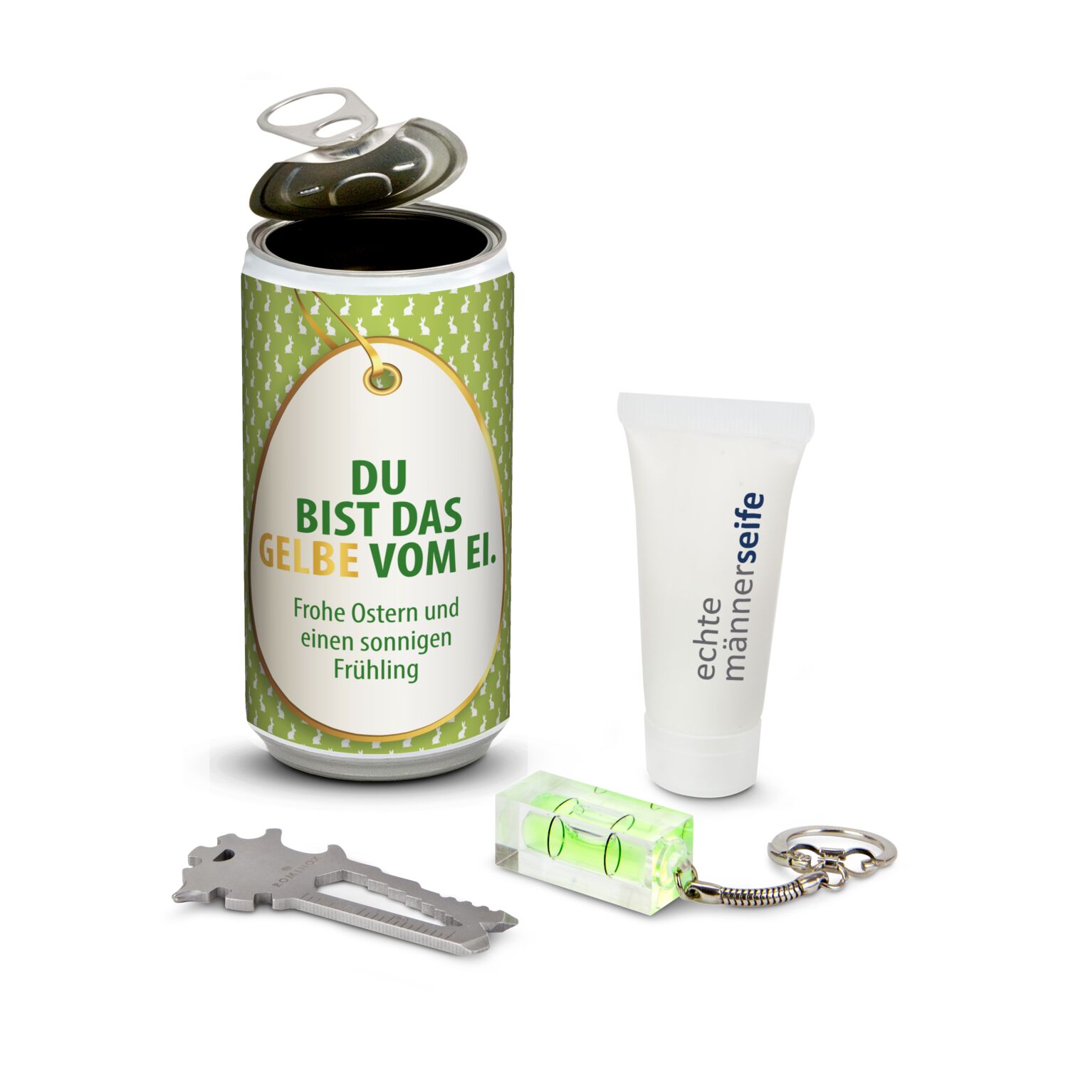 Geschenkset / Präsenteset: Männer-Geheimnis Ostern - Etikett Du bist das Gelbe vom Ei