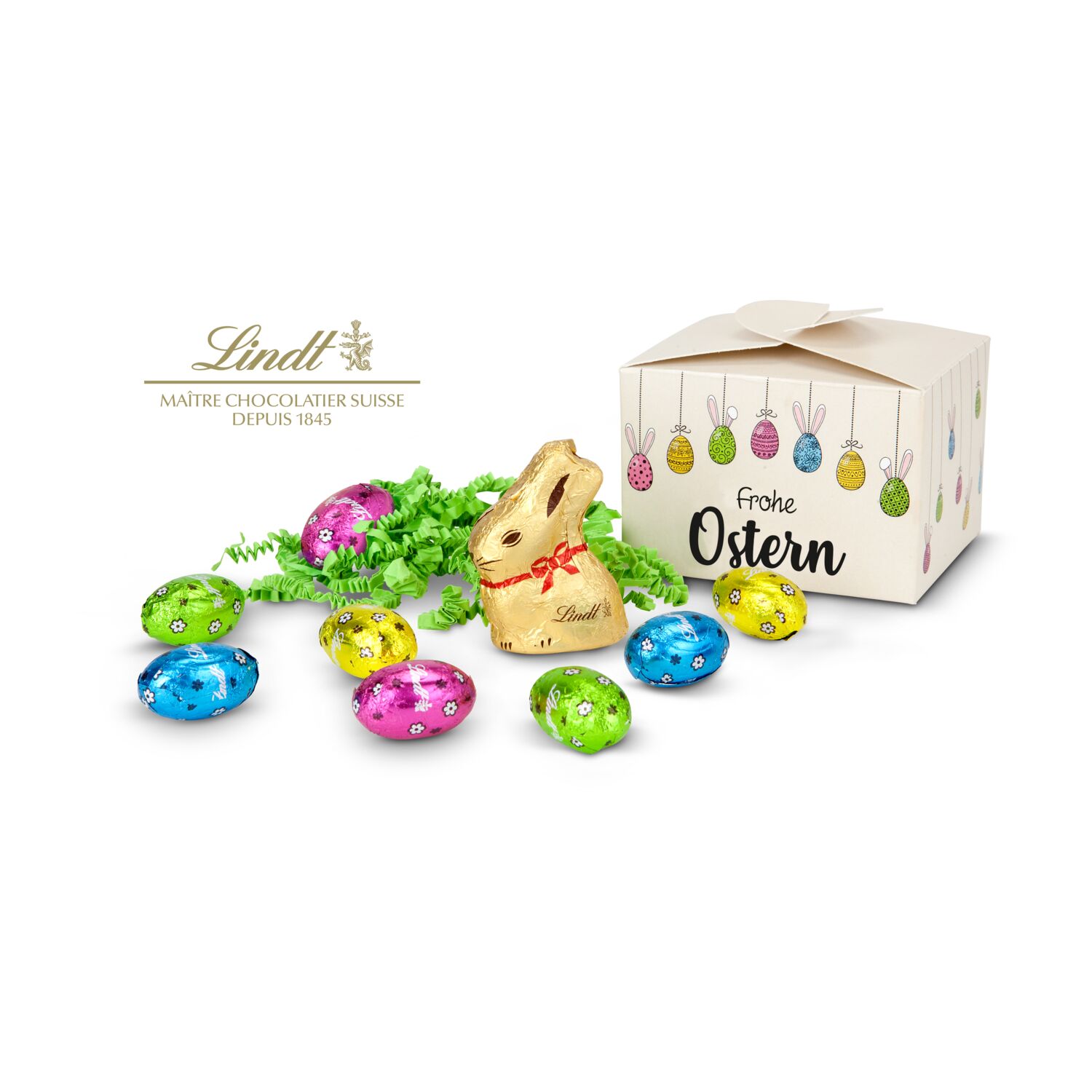 Geschenkartikel: Buntes Lindt Osternest - auch in individueller Pralinenschachtel