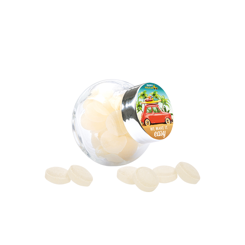 Bonbonglas Mini, Papier-Etikett, Mini Bonbons Japanische Minze 