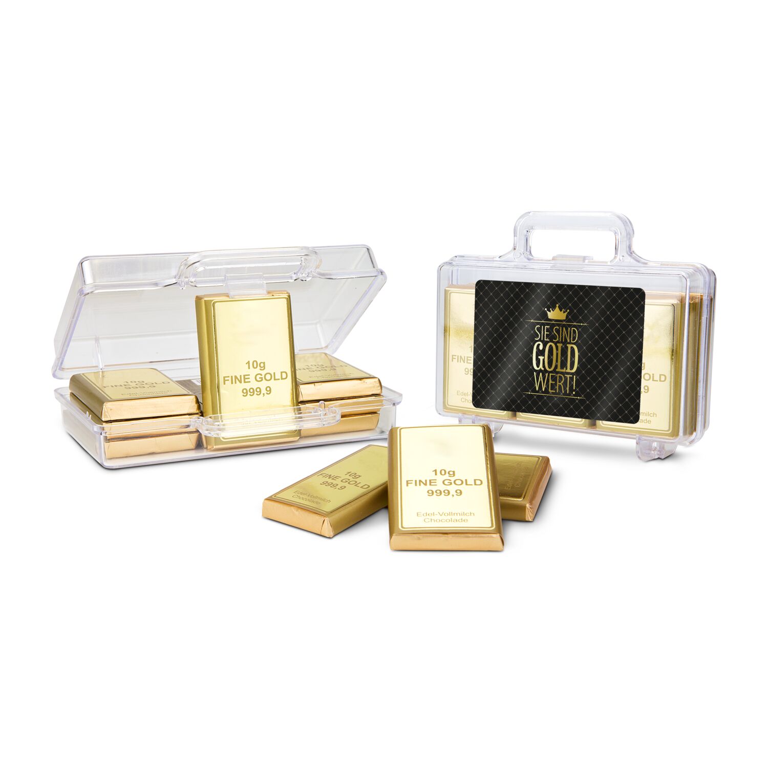 Geschenkartikel: Sie sind Gold wert - Goldkoffer mit 12 Schokoladen Goldbarren (120 g)