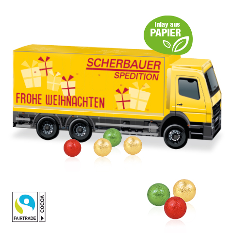 3D Adventskalender 'LKW' mit Fairtrade® Schokolade mit Papier-Inlay