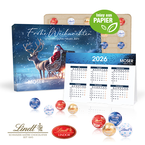 2 in 1 Marken-Adventskalender Lindt Lindor Minis mit Jahresplaner, Inlay aus Papier