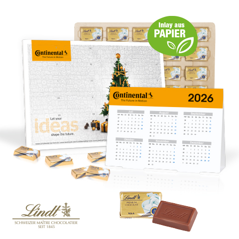 2 in 1 Marken-Adventskalender Lindt Schokolade mit Jahresplaner, Inlay aus Papier