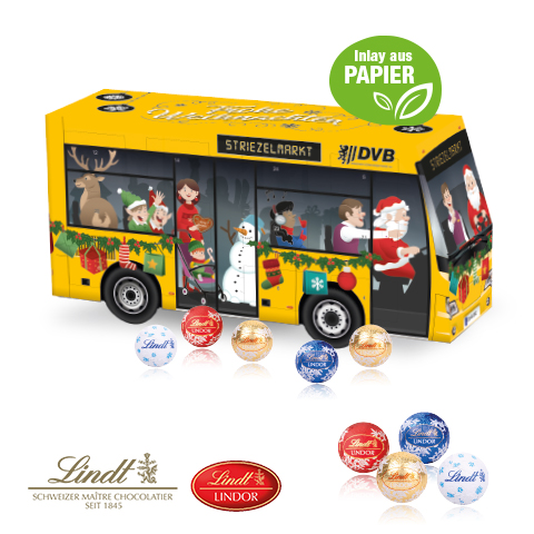 3D Adventskalender 'Bus' mit Lindt Schokolade mit Papier-Inlay