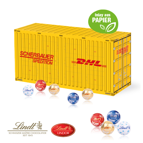 3D Adventskalender 'Container' mit Lindt Schokolade mit Papier-Inlay