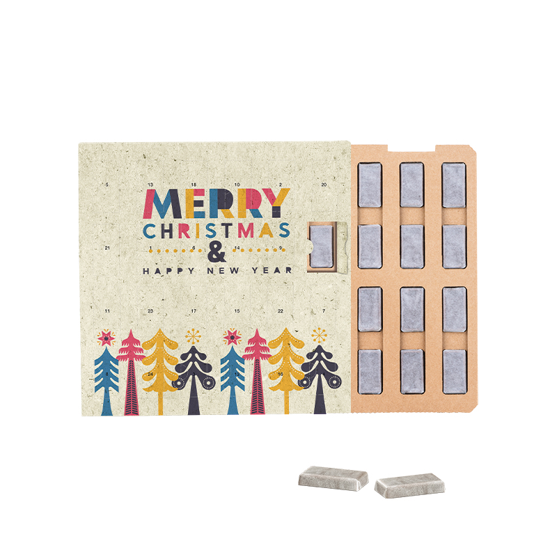 Täfelchen Adventskalender ECO, Graspapier, Papier Inlay,  Alpenmilch Schokotäfelchen