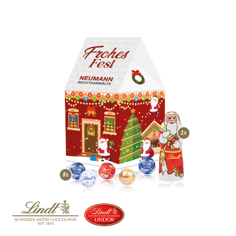 3D Präsent 'Haus' mit Lindt Minis und Nikolaus