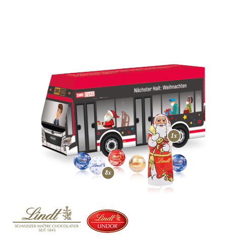 3D Präsent 'Bus' mit Lindt Minis und Nikolaus