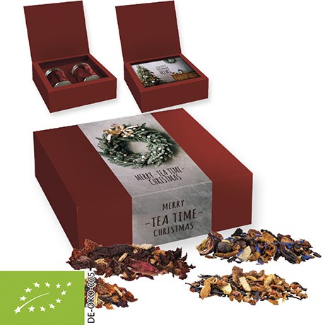 Verschiedene Weihnachts Teesorten, Bio und nicht-Bio, ca. 120g, Geschenk-Set Premium mit 2 Dual-Dose