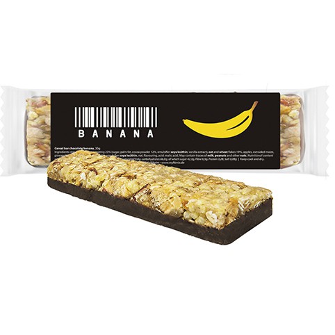 Müsliriegel Schoko-Banane, 30g, Express Flowpack mit Etikett