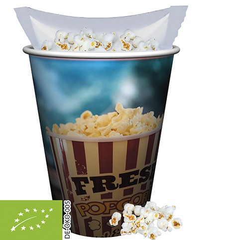 Bio Popcorn süß, ca. 20g, Snackbecher Maxi mit Maxi Tüte